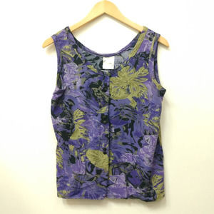 Vintage 90's Tank Top Purple Green Black Floral Nature Leaf Size Small